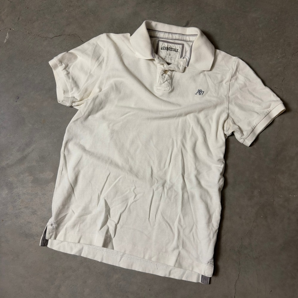Aeropostale Polo Shirt Men M Cream A87 Logo Preppy Old Money Casual Short Sleeve